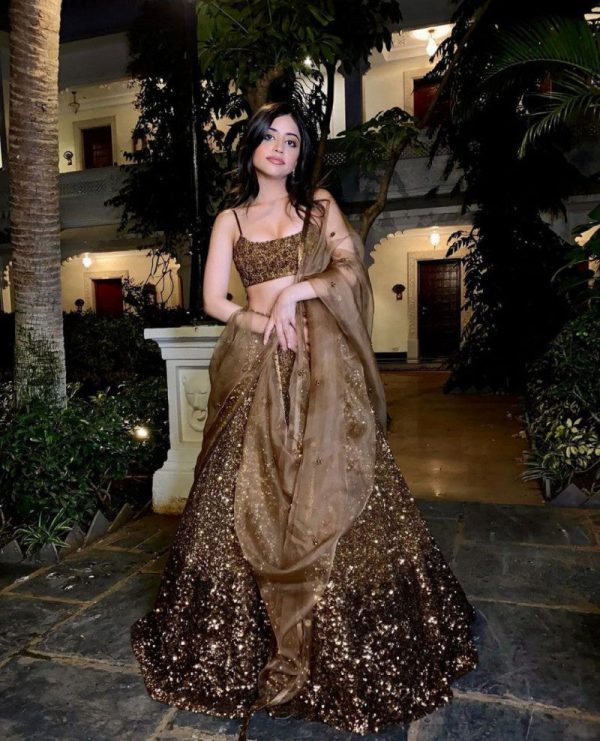 Stunning Beige Color Sequins Work Party Wear Lehenga