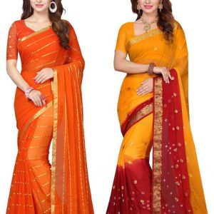 Combo Of 2 Multicoloured Poly Georgette Printed Women Sarees
