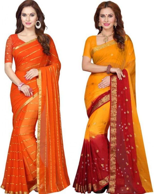 Combo Of 2 Multicoloured Poly Georgette Printed Women Sarees