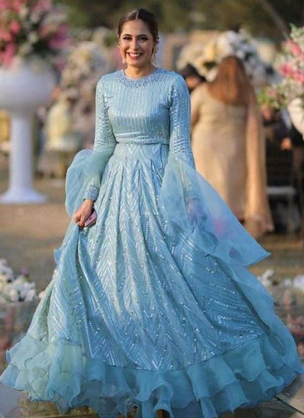 Light Sky Blue Thread Work Lehenga