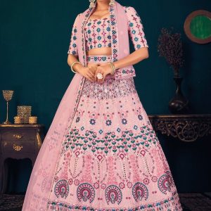 Pink Party Wear Lehenga Choli With Belt