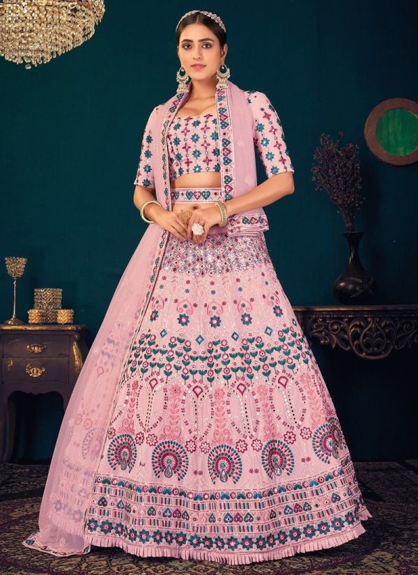 Pink Party Wear Lehenga Choli With Belt