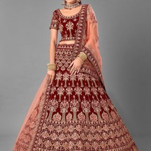 Indian Style Maroon Velvet Lehenga