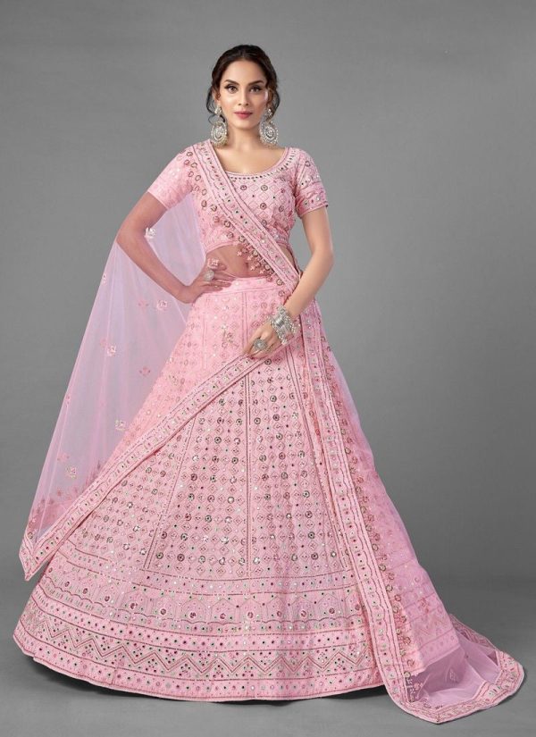 Pink Georgette Wedding Lehenga Choli