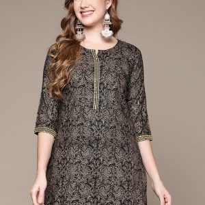 Black & Gold-Toned Ethnic Motifs Printed Kurti
