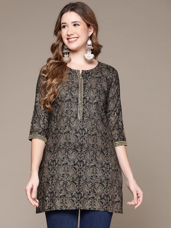 Black & Gold-Toned Ethnic Motifs Printed Kurti