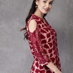 Women Red & Cream-Coloured Printed Pure Cotton Kurti