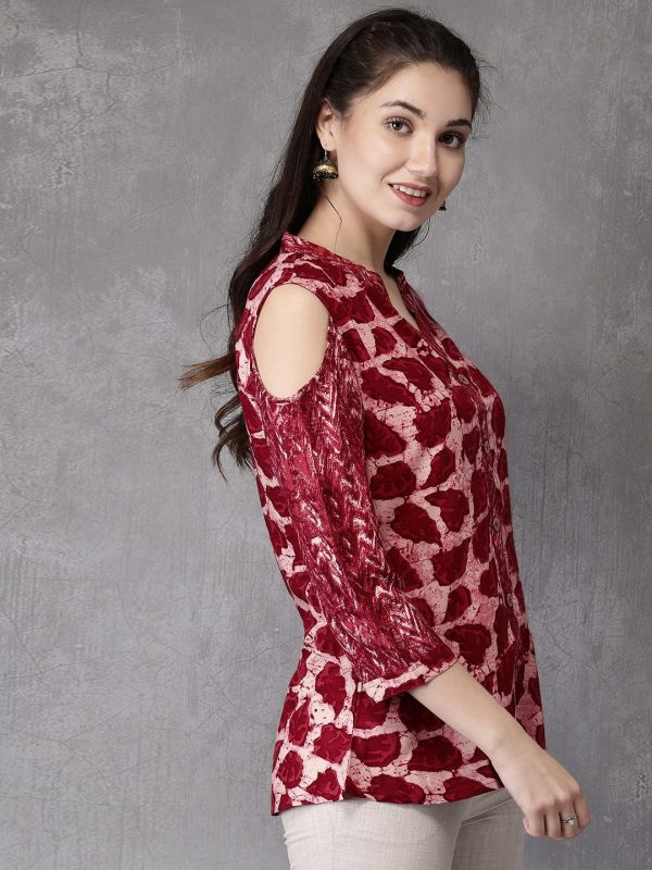 Women Red & Cream-Coloured Printed Pure Cotton Kurti