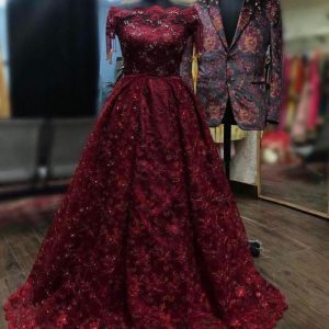 Beautiful Embroidered Maroon Color Party Wear Gown