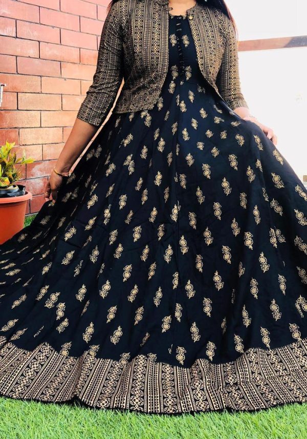 All functional Work Black Color Gown With Koti