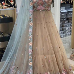 Blissta Designer Beige Color Wedding Wear Anarkali Suit