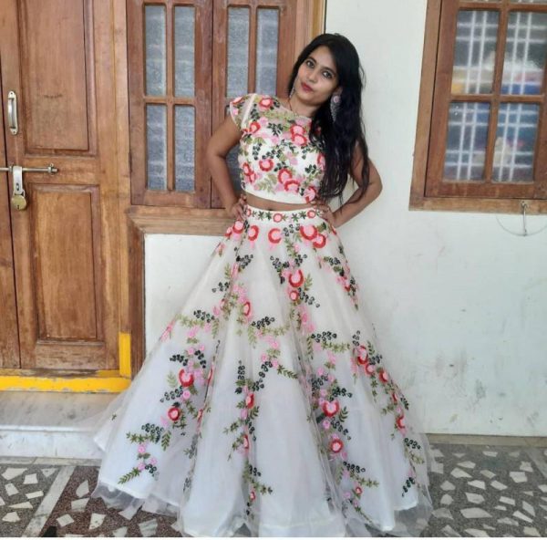 White Color Soft Mono Net massive Embroidery work superb Lehenga
