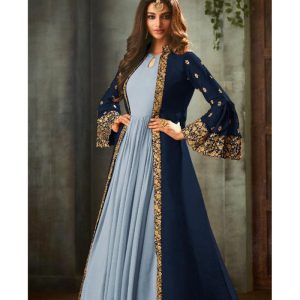 Fabnest blue color georgette gown with satin koti