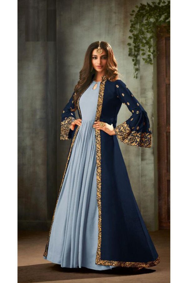 Fabnest blue color georgette gown with satin koti