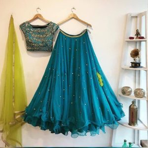 Glossy Blue Colour Georgette Silk EmbroideRed Colour Worked Lehenga Choliwomen