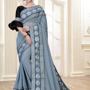 Pleasant New Gerogette Grey Color Saree