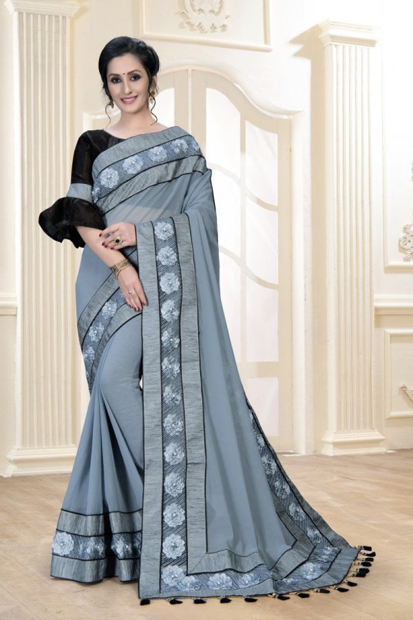 Pleasant New Gerogette Grey Color Saree