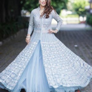 Attractive Color Georgette Embroidery Work Festive Wear Gown