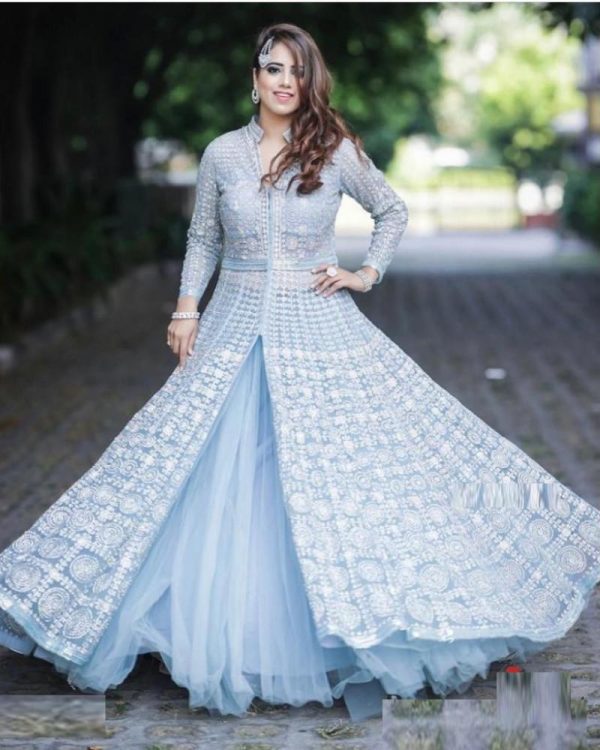 Attractive Color Georgette Embroidery Work Festive Wear Gown