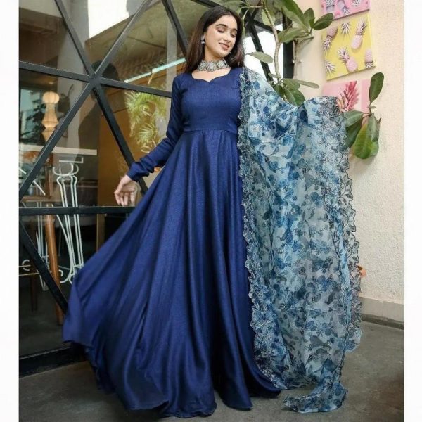 Blissta Anarkali Gown With Printed Dupatta