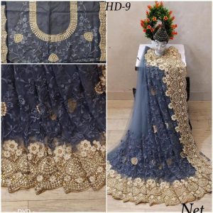 Meticulous Grey Color Embroidery Work Saree