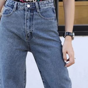 Solid Blue-Black Wide Leg Jeans for Women, Casual Pocket, Contrast Stitch Long