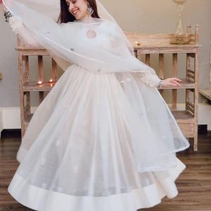 All functional White Color Anarkali Suit