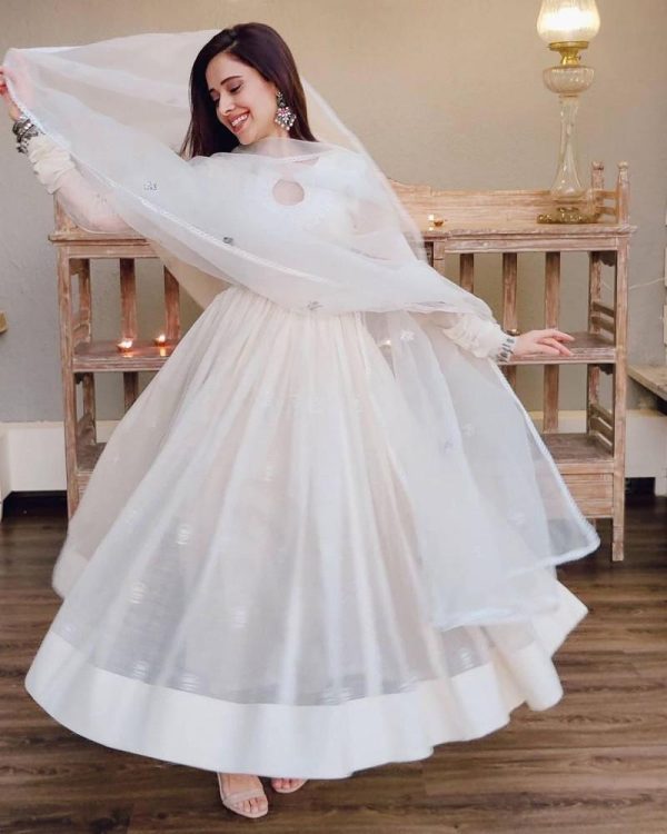 All functional White Color Anarkali Suit