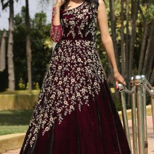 All functional Wear Full Stitched Embroidered Work Velvet Gown