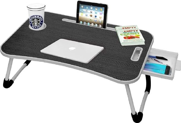 Multipurpose Foldable Laptop Table with Cup Holder | Drawer | Mac Holder | Table