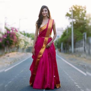 NAKKASHI rani pink color banarasi silk lehenga choli