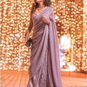 Party Wear With Embroidered Work Purple Saree
