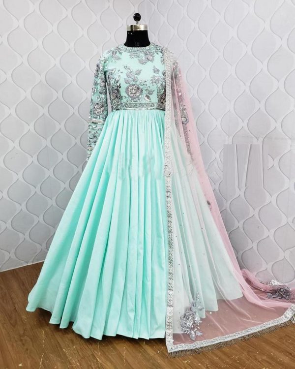 All functional Wear Sky Color Long Designer Gown