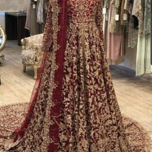 Mesmerising Color Heavy Wedding Wear Long Gown With