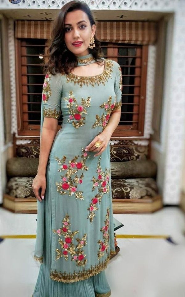 All functional Color Georgette Embroidery Plazo Suit