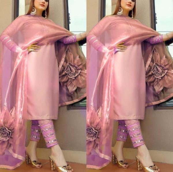 Attractive Mirror Work Organza Kurti With Pant