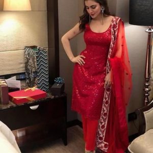 Flirty Arya Celebrity Wear Festival Wear Red Colour Salwar Suit