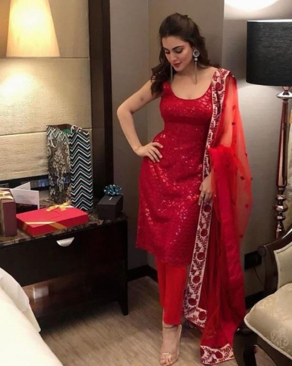 Flirty Arya Celebrity Wear Festival Wear Red Colour Salwar Suit