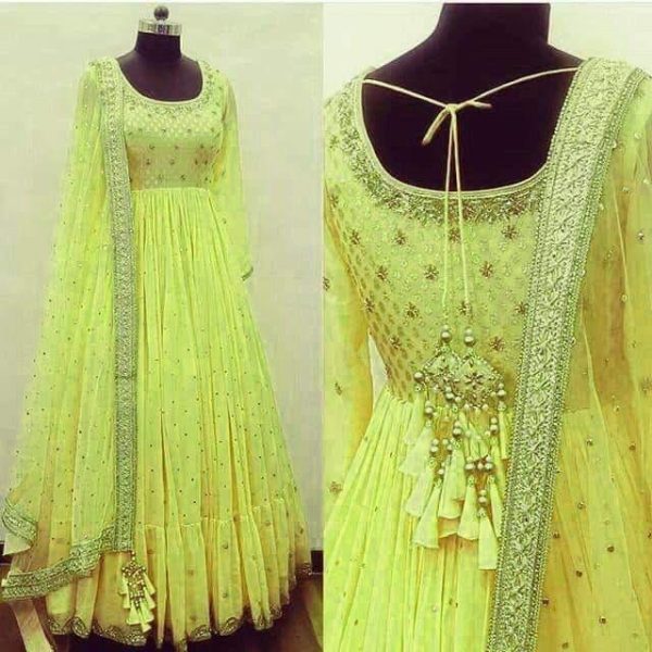 All functional Yellow Color Designer Long Gown