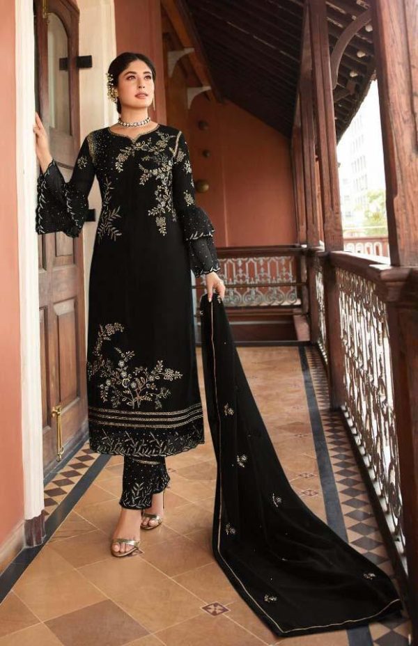luxurious Black Color Embroidery Work Pakistani Salwar Suit