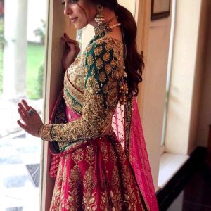 Higly Demanded Pink Kerala Silk Embroidered Bridal Lehenga Choli