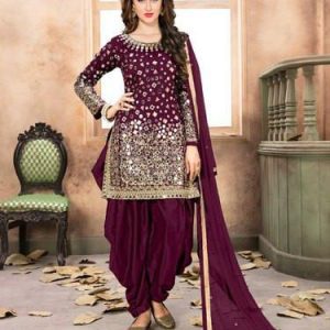 Flamboyant Silk Heavy Mirror Work Patiyala Dress