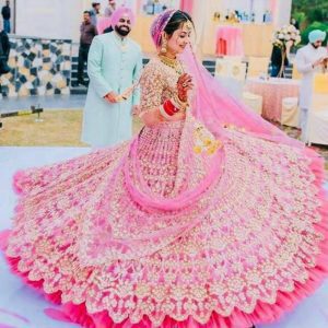 Opulent Pink Color Soft Mono massive Embroidery Work Lehenga