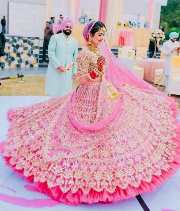 Opulent Pink Color Soft Mono massive Embroidery Work Lehenga