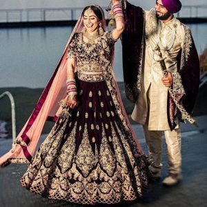 voguish Radiant Wine Color massive Velvet Lehenga choli