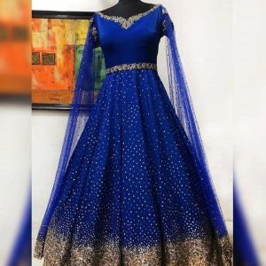 Radiant Blue Colour Taffeta Silk Long Gown
