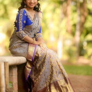 Charming Silk Golden Zari Grey Color Saree