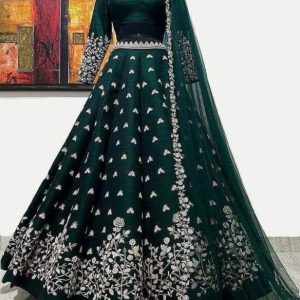 Dark Green Color massive Embroidery Work Lehenga Choli With Dupatta