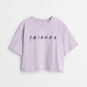 Girls Cropped Purple Friends Printed Pure Cotton Jersey Top