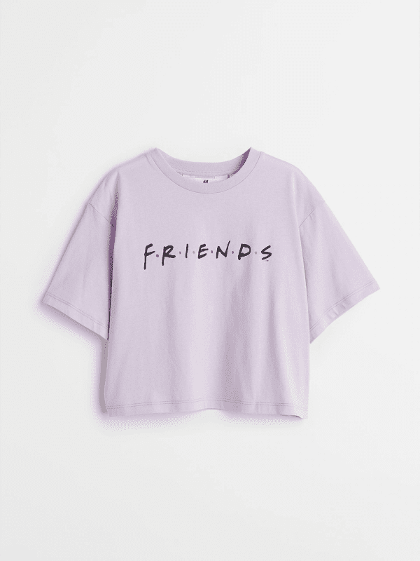 Girls Cropped Purple Friends Printed Pure Cotton Jersey Top